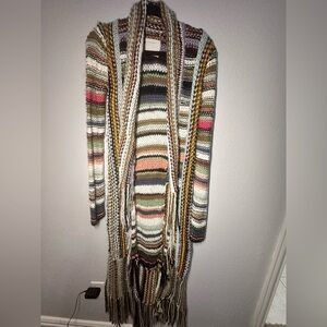 T Party long knit cardigan with fringe on the bottom